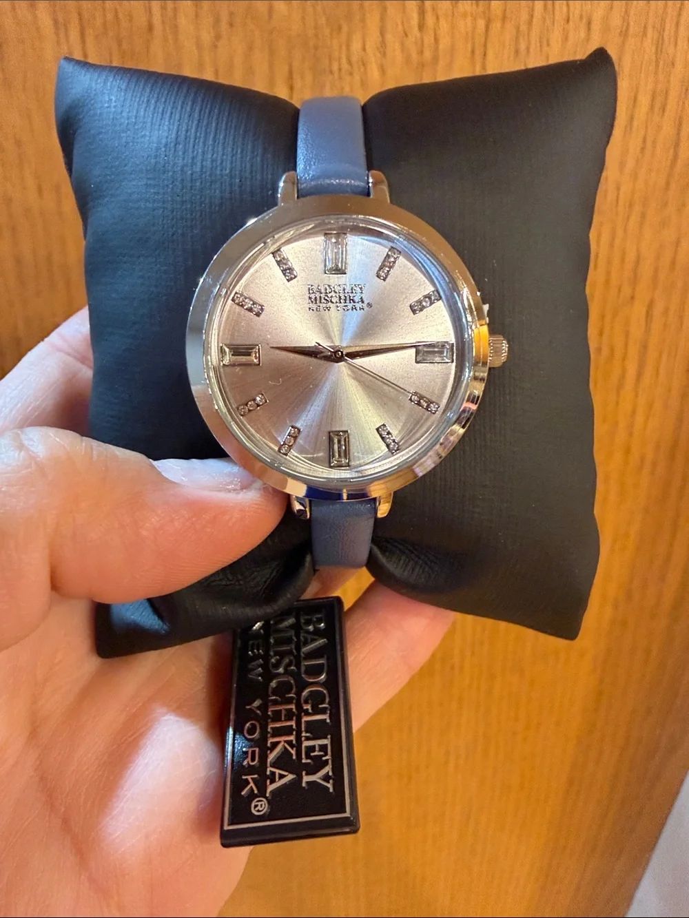 Badgley Mischka Silver Dial Watch with Light Blue Strap